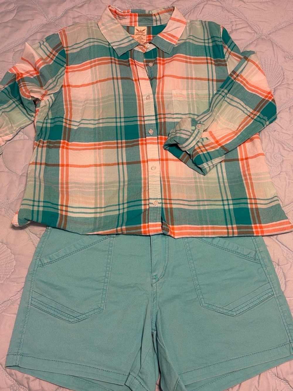 Plaid Button-Up Shirt in Teal & Orange